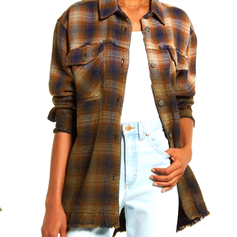 NEW...Free People We The Free Anneli Plaid Shirt Oversized  Jacket..Size Small